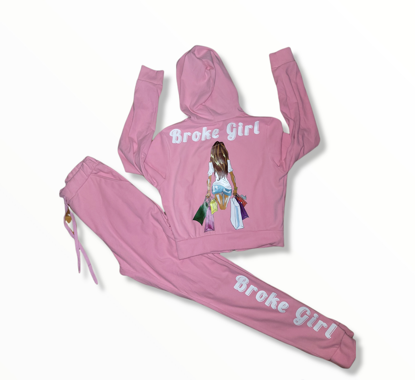 Pink velvet Broke Girl Sweat Suit